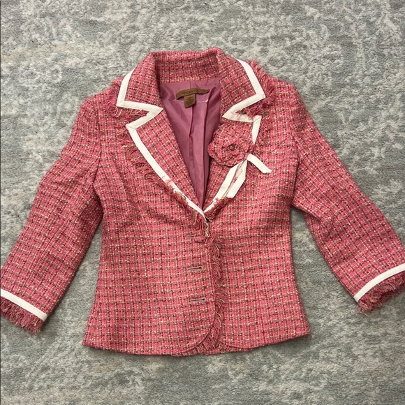 Arden B Jackets & Blazers - Arden B Pink Tweed Blazer with Flower Accent